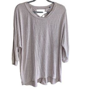 BKE Womens Mauve Pink Dolman sleeve Lace Up Back 3/4 Sleeve Ribbed Sweater Large